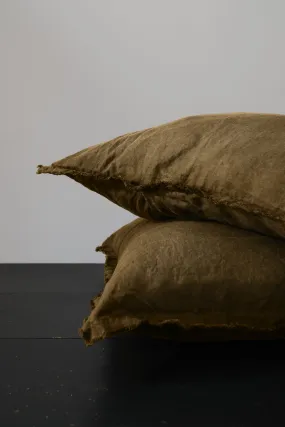 HAND-FRAYED EUROPEAN LINEN PILLOWCASE PAIR - OLIVE