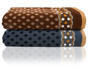 Heart Home Luxurious Dot Printed Soft Cotton Bath Towel Perfect for Daily Use, 30"x60" - Pack of 2 (Blue & Brown)-50HH01803