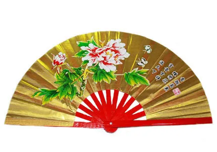 High grade Bamboo Fan with bag Double Sided, Performance Fan Red/Golden Martial Arts Fans Eight Diagram