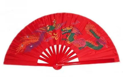 High grade Bamboo Fan with bag Double Sided, Performance Fan Red/Golden Martial Arts Fans Eight Diagram