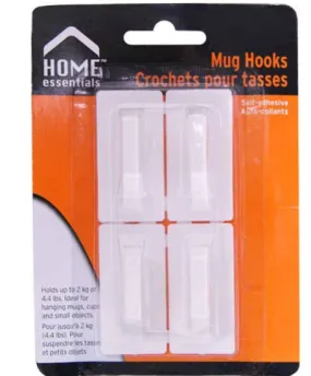 Home Essentials White Plastic Sticker Hooks 4pc