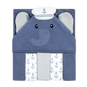 Hudson Baby Hooded Towel and Five Washcloths, Sailor Elephant