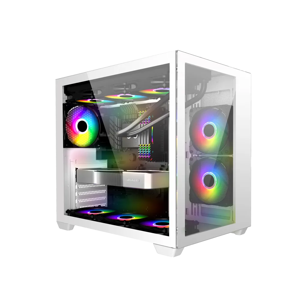 Invasion GT205 Dual Chamber Tempered Glass Mid Tower (ATX) Gaming PC Casing | Included 6x 120mm ARGB Case Fans