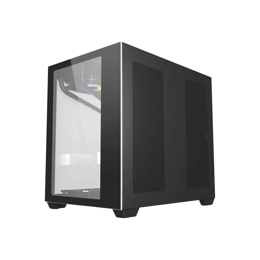 Invasion GT205 Dual Chamber Tempered Glass Mid Tower (ATX) Gaming PC Casing | Included 6x 120mm ARGB Case Fans