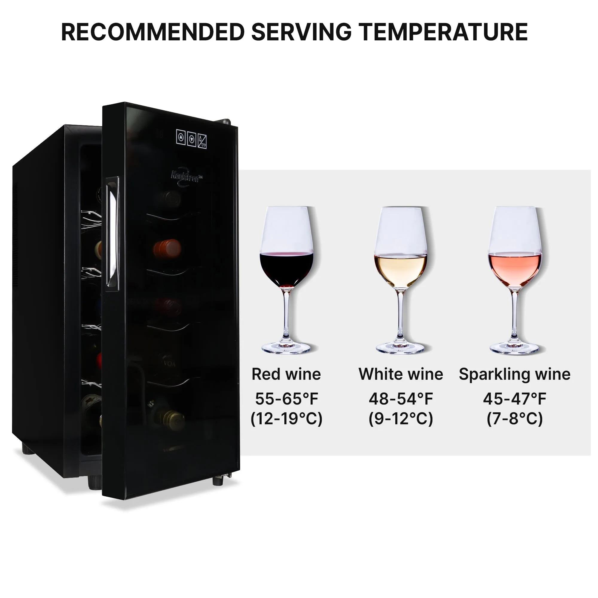 Koolatron 10 Bottle Wine Cooler, Black, Thermoelectric Wine Fridge, 1 cu. ft. Freestanding Wine Cellar, Red, White and Sparkling Wine Storage for Small Kitchen, Apartment, Condo, RV