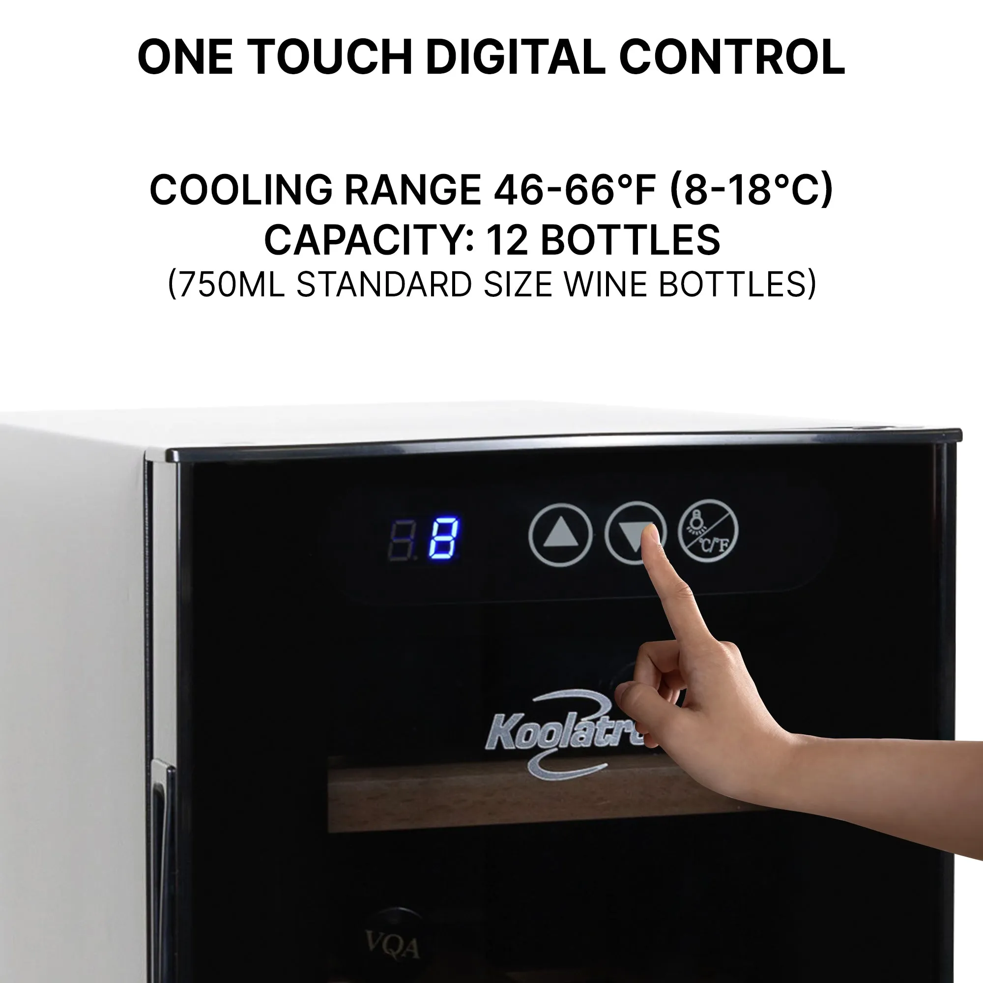 Koolatron Deluxe 12 Bottle Wine Cooler with Beech Wood Racks, Black, Thermoelectric Wine Fridge, 1 cu. ft. Freestanding Wine Cellar, Red, White and Sparkling Wine Storage for Kitchen or Home Bar