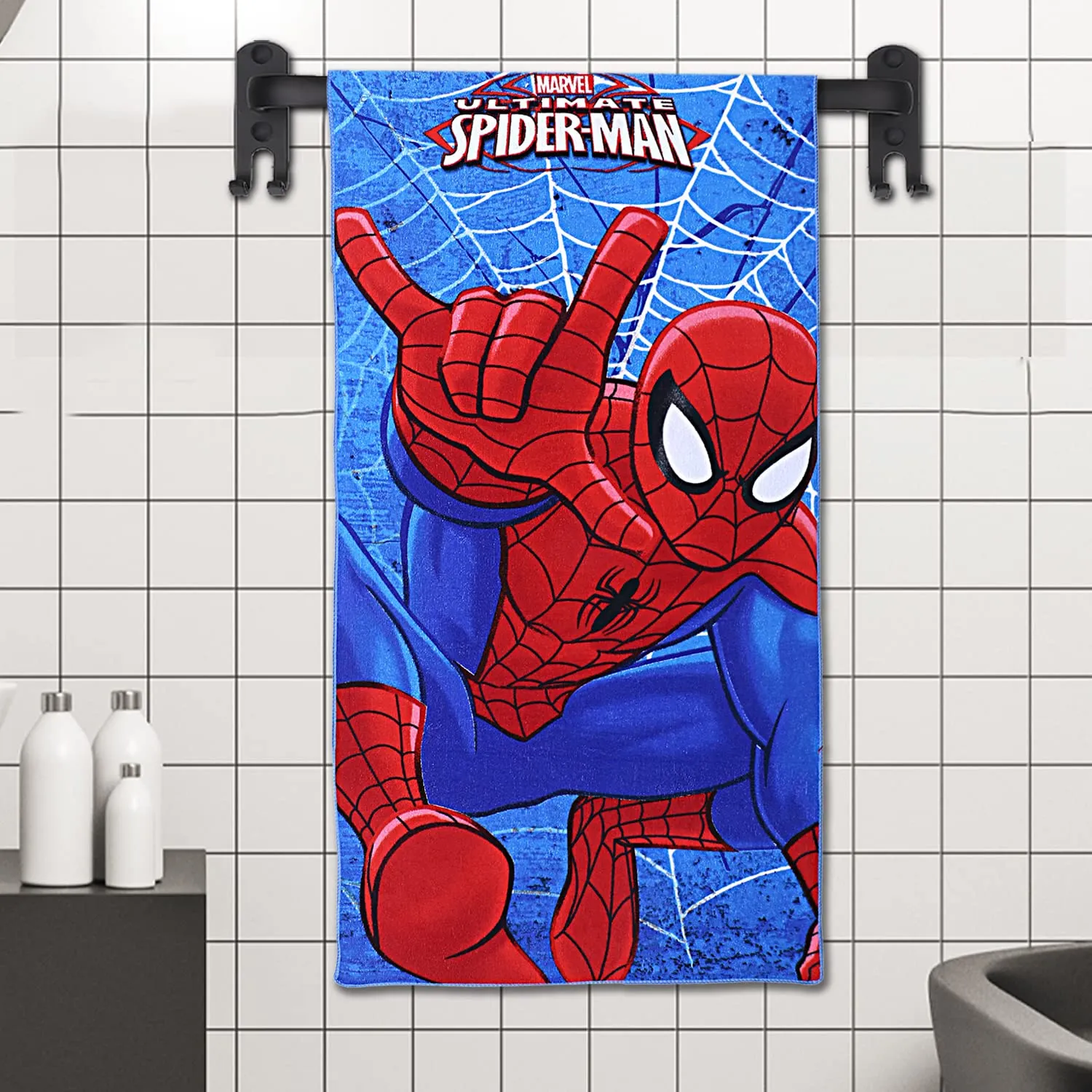 Kuber Industries Marvel Spiderman Kids Bath Towel|Soft Cotton Towel for Kids|Sides Stitched Baby Towel|400 GSM Toddler Bath Towel|24x48 Inch|Pack of 2 (Red)