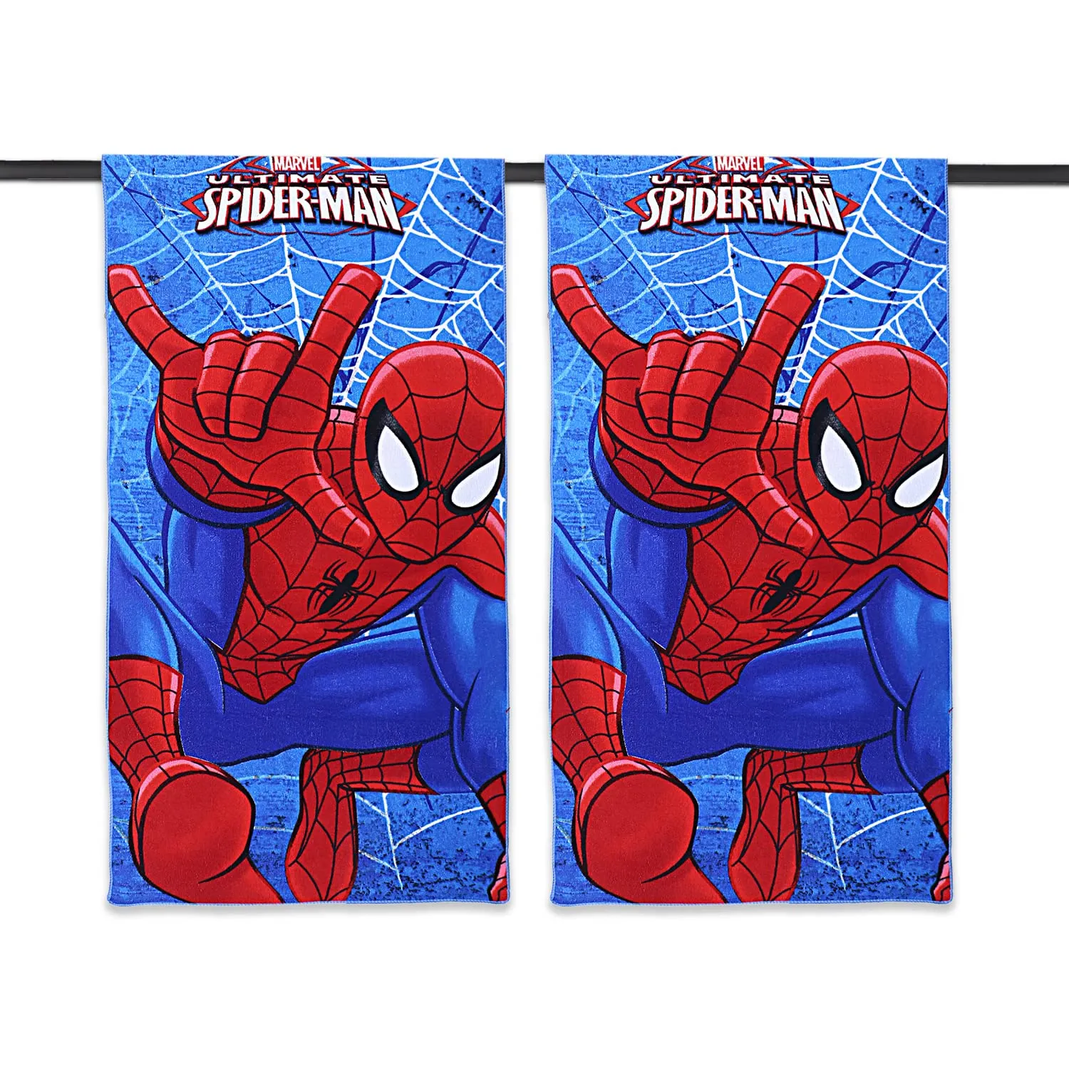 Kuber Industries Marvel Spiderman Kids Bath Towel|Soft Cotton Towel for Kids|Sides Stitched Baby Towel|400 GSM Toddler Bath Towel|24x48 Inch|Pack of 2 (Red)