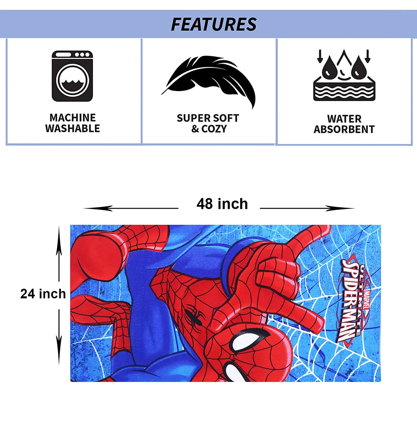 Kuber Industries Marvel Spiderman Kids Bath Towel|Soft Cotton Towel for Kids|Sides Stitched Baby Towel|400 GSM Toddler Bath Towel|24x48 Inch|Pack of 2 (Red)