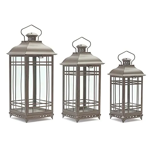 Lantern Set of 3 14 Inch H 17 Inch H 20 Inch H Metal Glass