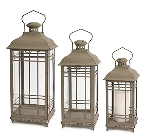 Lantern Set of 3 14 Inch H 17 Inch H 20 Inch H Metal Glass