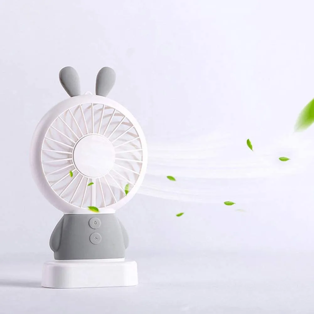 Mini Portable Fan USB Rechargeable Handheld Rabbit Style Color Changing LED Light Pocket Desk Light Fan (Battery Not Include)