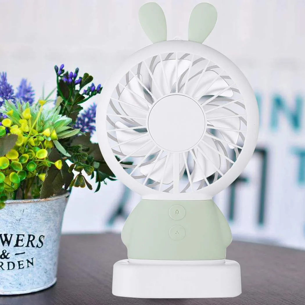 Mini Portable Fan USB Rechargeable Handheld Rabbit Style Color Changing LED Light Pocket Desk Light Fan (Battery Not Include)