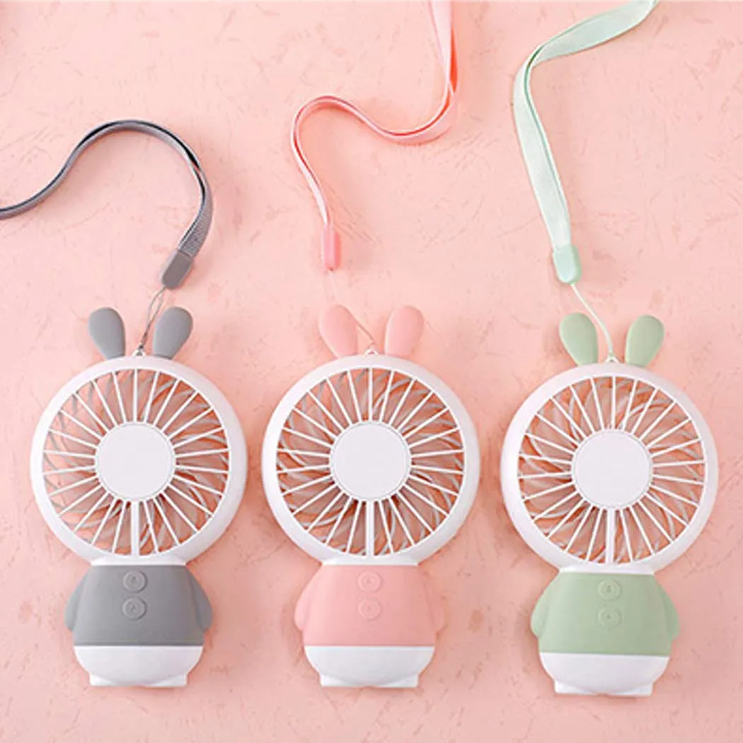 Mini Portable Fan USB Rechargeable Handheld Rabbit Style Color Changing LED Light Pocket Desk Light Fan (Battery Not Include)