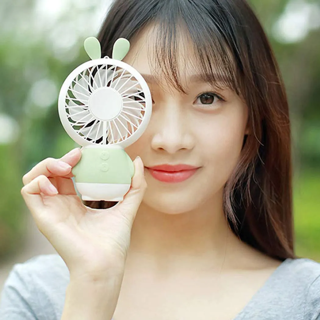 Mini Portable Fan USB Rechargeable Handheld Rabbit Style Color Changing LED Light Pocket Desk Light Fan (Battery Not Include)