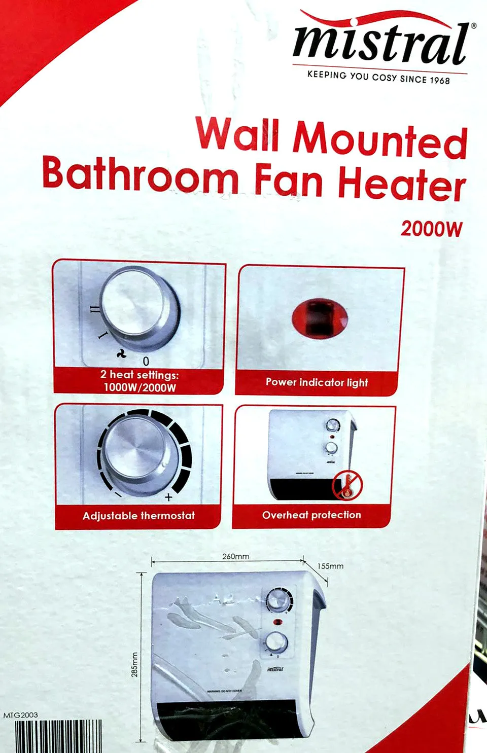 Mistral 2000W Wall Mounted Bathroom Fan Heater - White