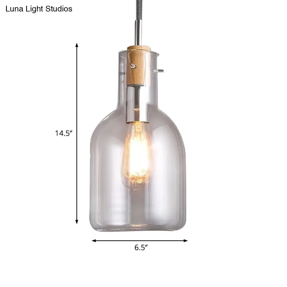 Modern Clear Glass Pendant Light in Polished Chrome - Ellipsoidal/Cone/Bottle Shape - 1 Light Hanging Ceiling Lamp