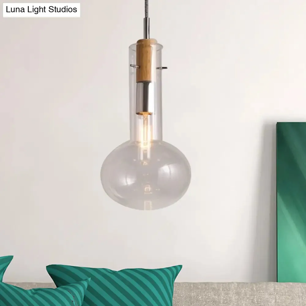 Modern Clear Glass Pendant Light in Polished Chrome - Ellipsoidal/Cone/Bottle Shape - 1 Light Hanging Ceiling Lamp