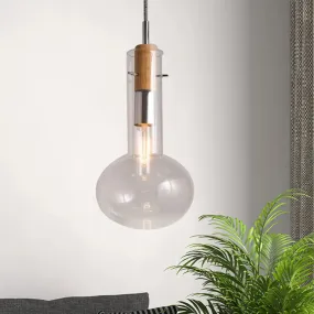 Modern Clear Glass Pendant Light in Polished Chrome - Ellipsoidal/Cone/Bottle Shape - 1 Light Hanging Ceiling Lamp