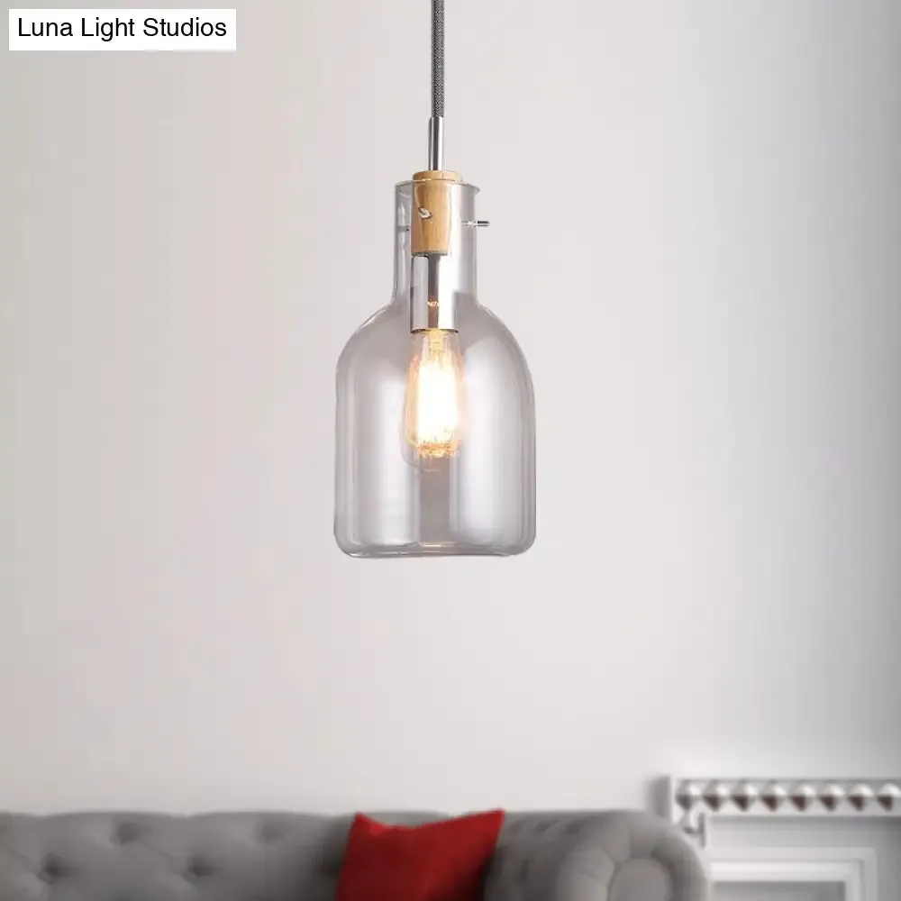 Modern Clear Glass Pendant Light in Polished Chrome - Ellipsoidal/Cone/Bottle Shape - 1 Light Hanging Ceiling Lamp