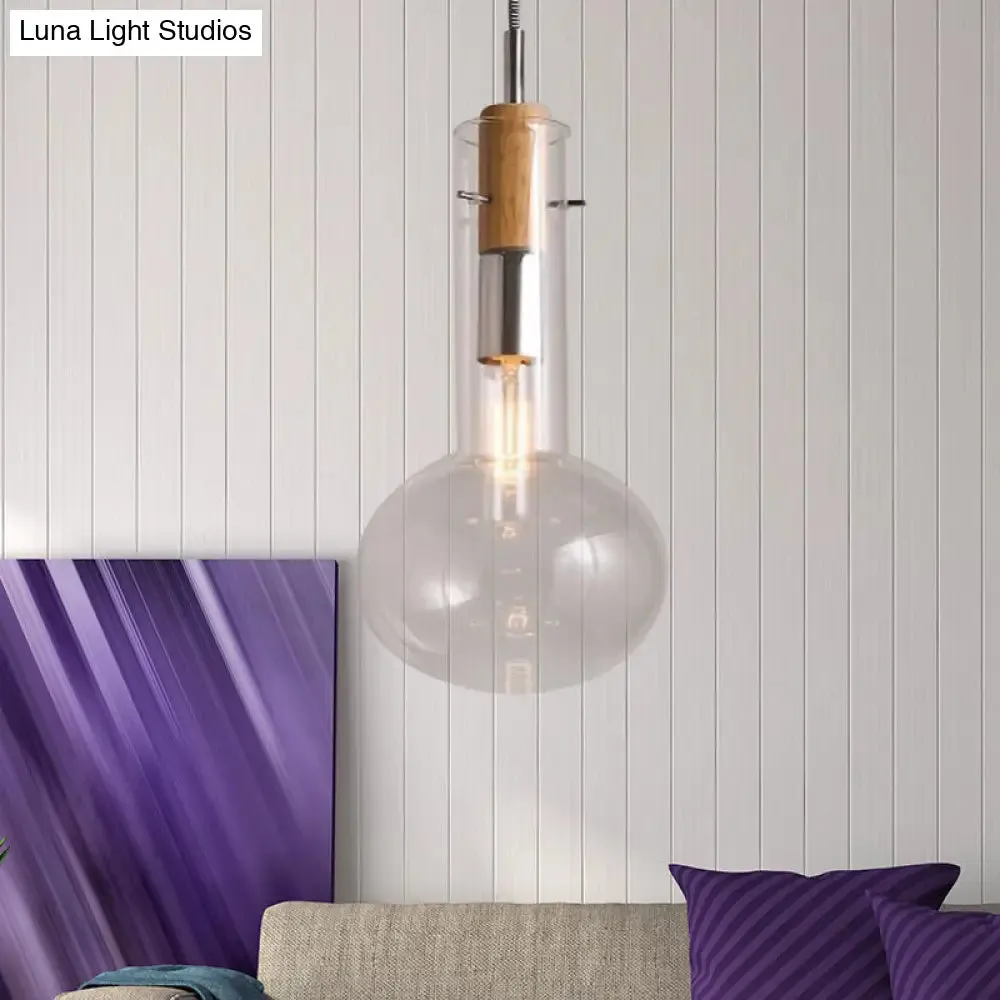 Modern Clear Glass Pendant Light in Polished Chrome - Ellipsoidal/Cone/Bottle Shape - 1 Light Hanging Ceiling Lamp