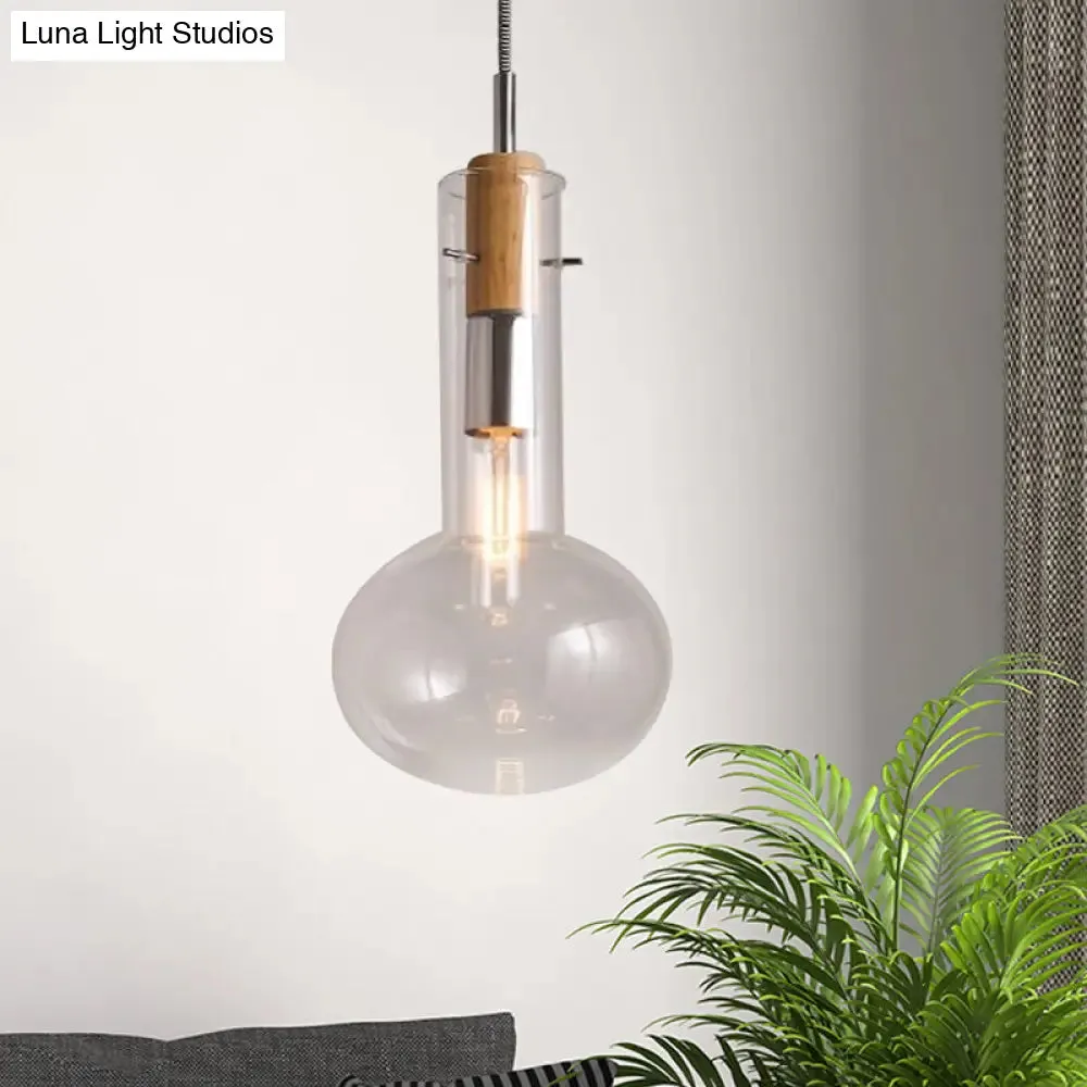 Modern Clear Glass Pendant Light in Polished Chrome - Ellipsoidal/Cone/Bottle Shape - 1 Light Hanging Ceiling Lamp