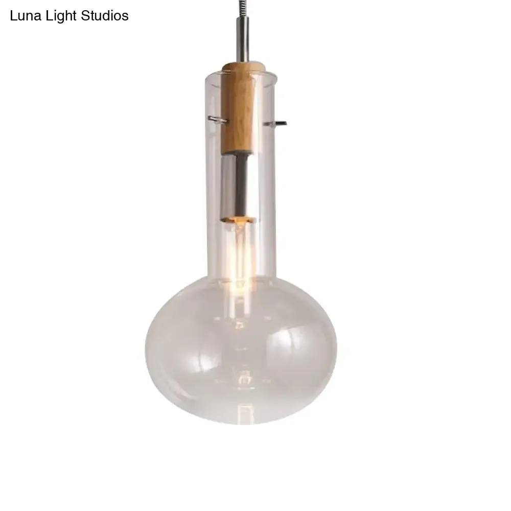 Modern Clear Glass Pendant Light in Polished Chrome - Ellipsoidal/Cone/Bottle Shape - 1 Light Hanging Ceiling Lamp