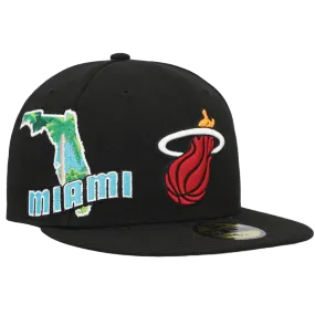 New Era Men's Miami Heat New Era Navy Stateview 59Fifty Fitted Hat