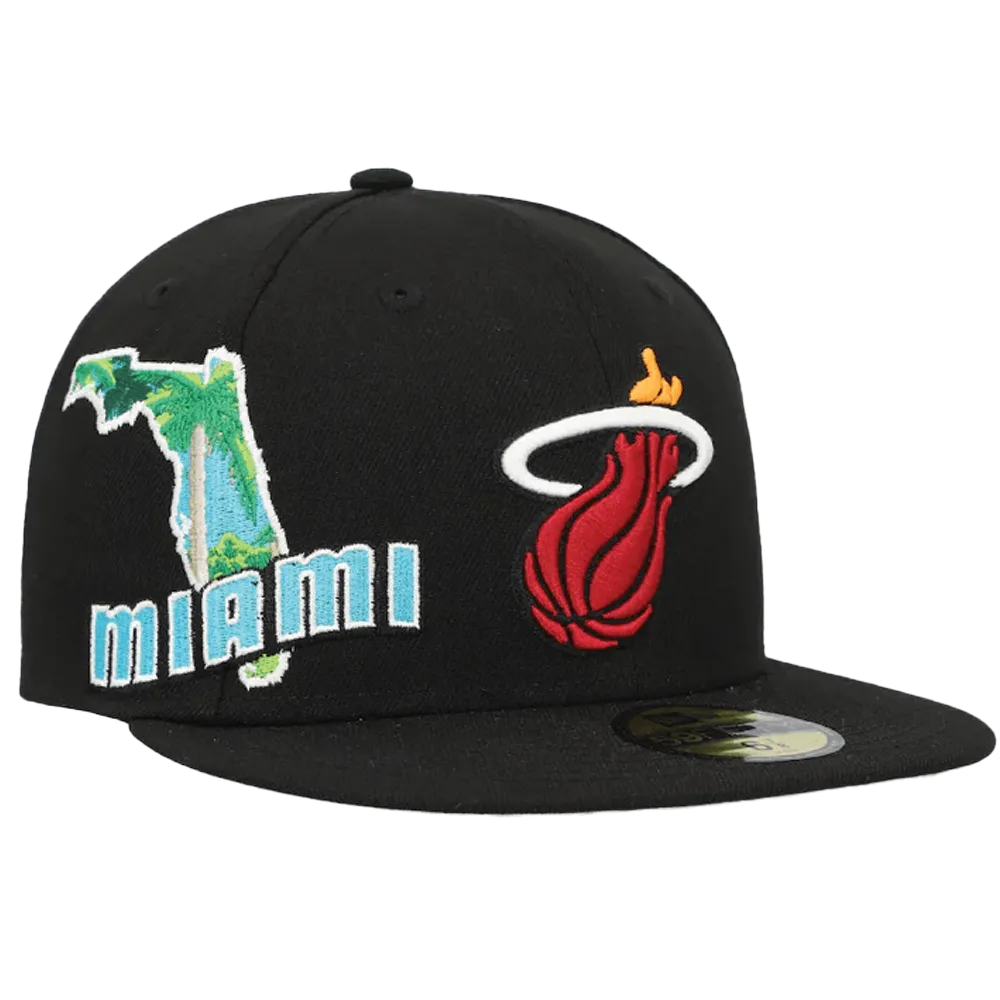 New Era Men's Miami Heat New Era Navy Stateview 59Fifty Fitted Hat