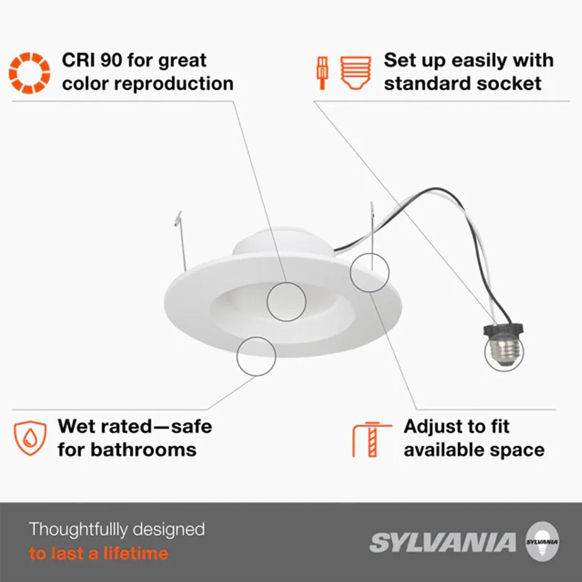 Pack of 4 - 5/6'' LED Recessed Retrofit Light, 65W Equal, 625 Lumens, 3000K, Smooth White Trim