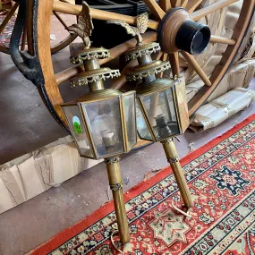 Pair of Antique Brass Carriage Lanterns