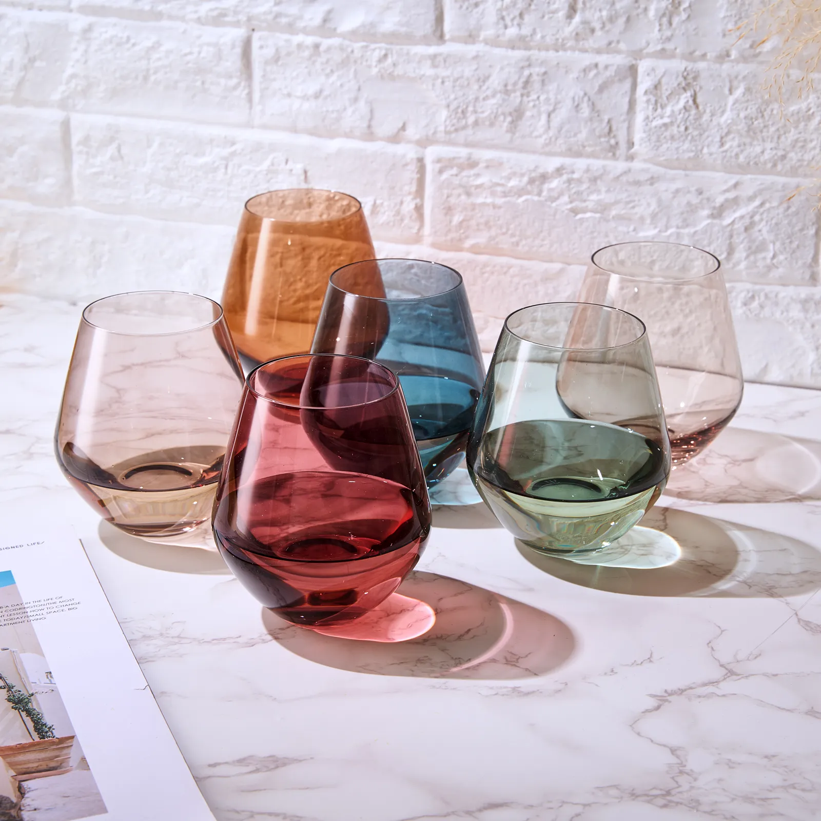 Pastel Colored Stemless Crystal Wine Glass