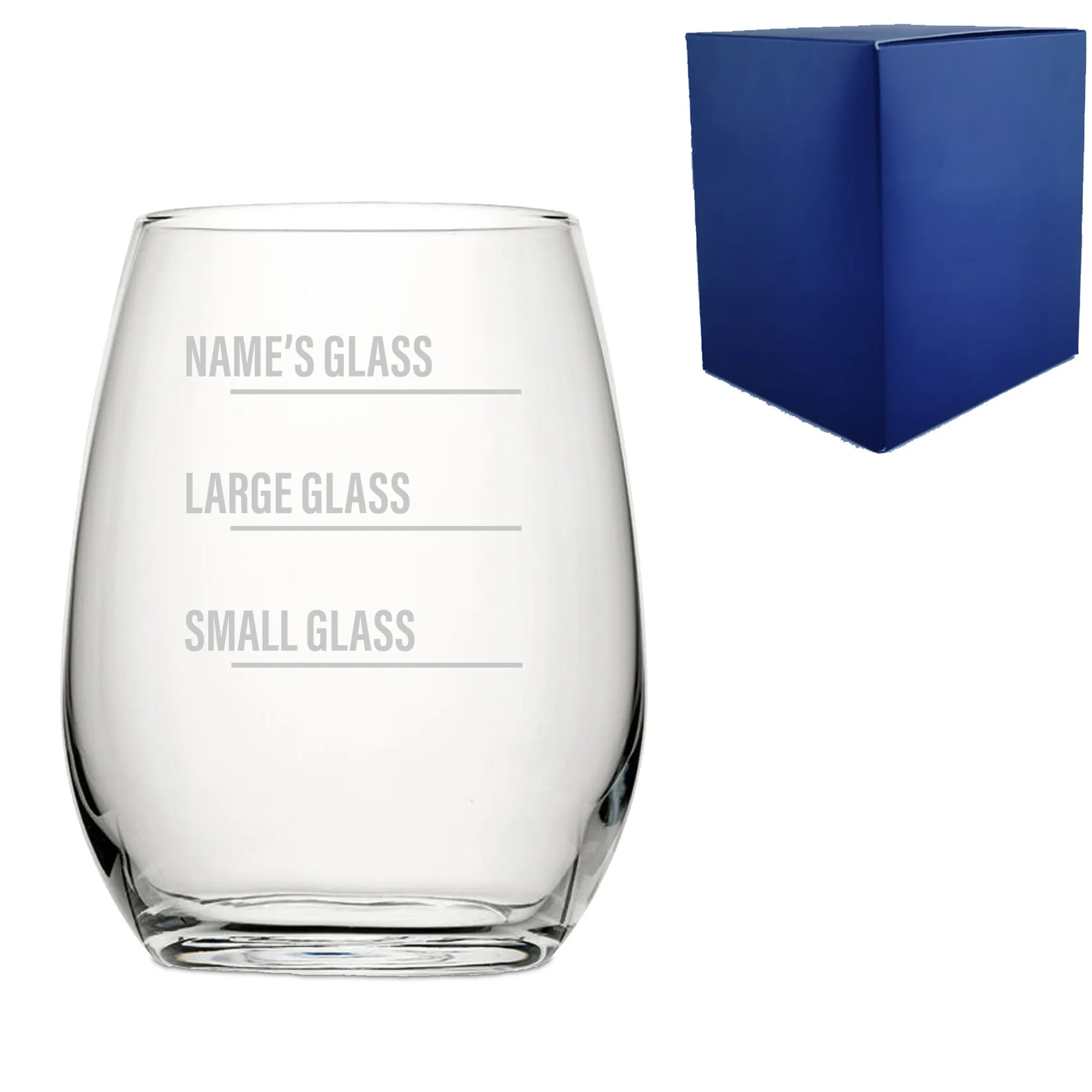 Personalised Engraved Stemless Amber Wine Glass with Name's Glass Bold Measurements Design, Customise with Any Name