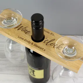 Personalised 'Wine O'Clock' Wine Glass & Bottle Holder