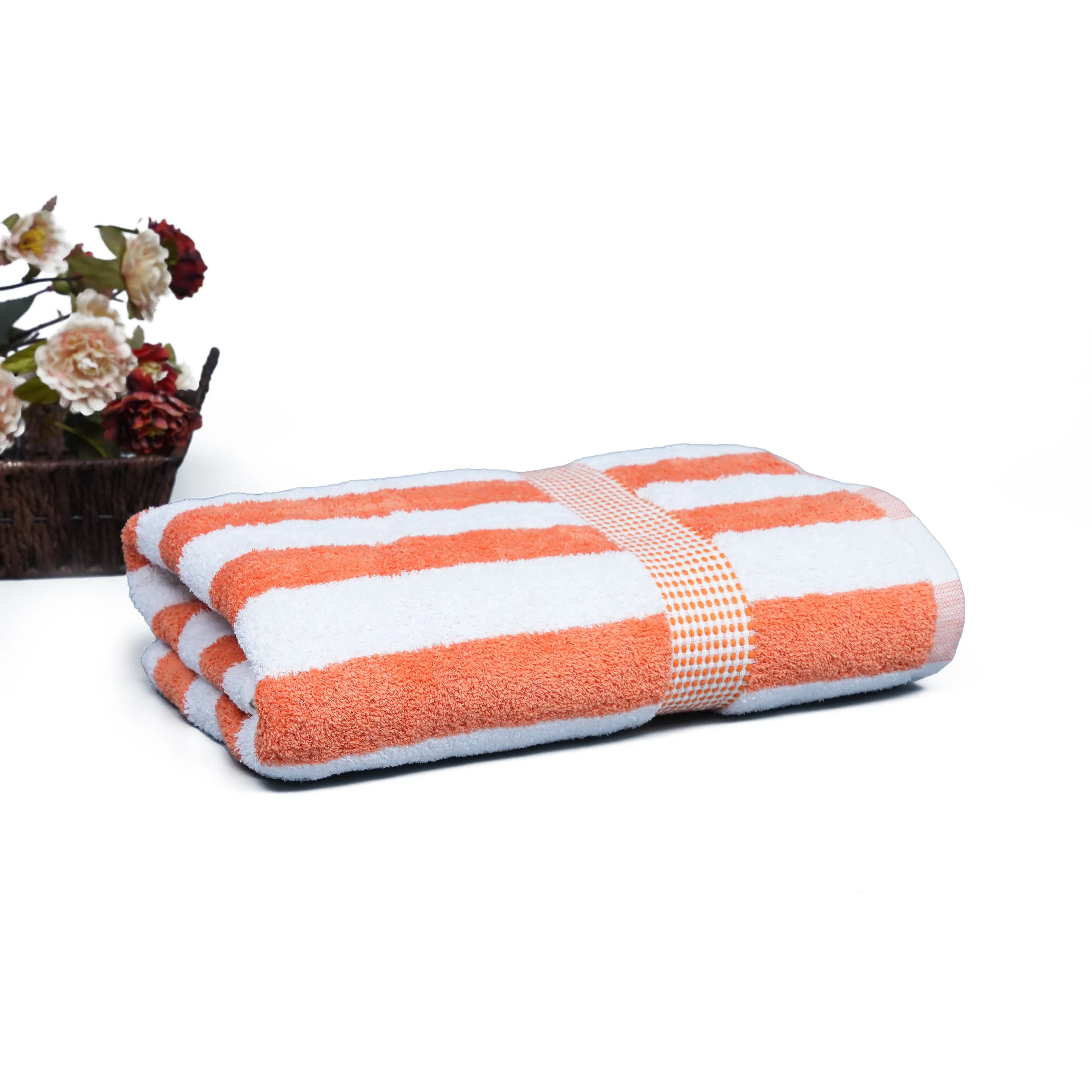 Premium Quality Cotton Stripe Towel (Orange)