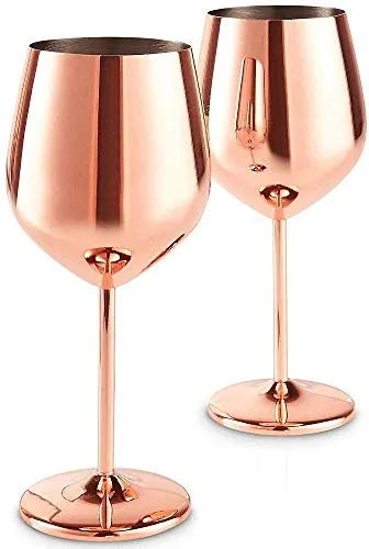 Rengvo Rudra Exports Stainless Steel Stemmed Wine Glasses, Shatter Proof Copper Coated Unbreakable Wine Glass Goblets,Premium Gift for Men and Women, Party Supplies - 350 ml: Set of 2 Pcs