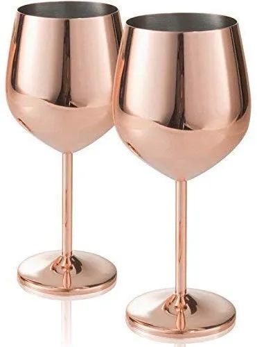 Rengvo Rudra Exports Stainless Steel Stemmed Wine Glasses, Shatter Proof Copper Coated Unbreakable Wine Glass Goblets,Premium Gift for Men and Women, Party Supplies - 350 ml: Set of 2 Pcs