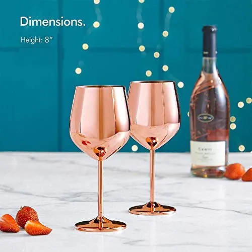 Rengvo Rudra Exports Stainless Steel Stemmed Wine Glasses, Shatter Proof Copper Coated Unbreakable Wine Glass Goblets,Premium Gift for Men and Women, Party Supplies - 350 ml: Set of 2 Pcs