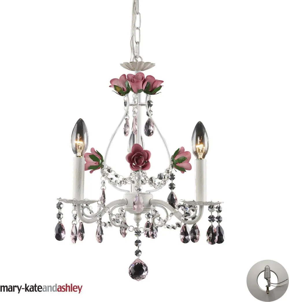 Rosavita 3 Light Chandelier In Antique White and Pink - Includes Recessed Lighting Kit