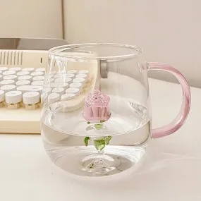 Rose Cup Glass Water Cup for Home Office - 380ml