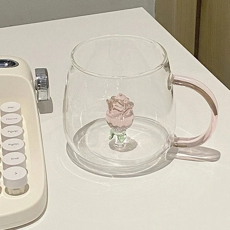 Rose Cup Glass Water Cup for Home Office - 380ml