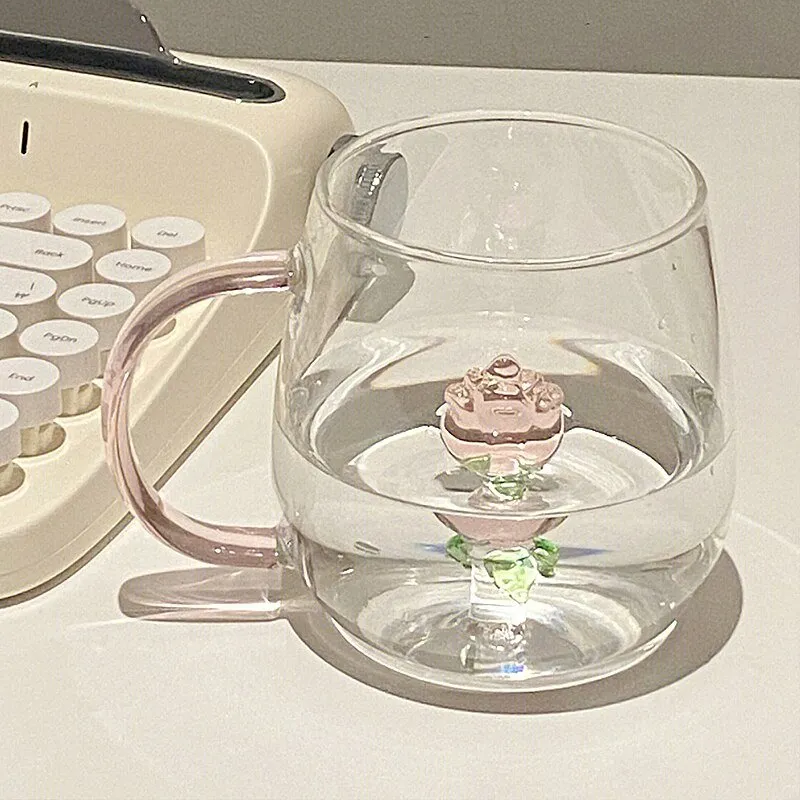 Rose Cup Glass Water Cup for Home Office - 380ml