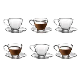 Royal Cuisine Set of 6 Heat Resistant Handled Black/Green Tea Cups Cappuccino/Coffee Latte Milk iced Coffee Glass Mugs Great Gift for Espresso hot Chocolate Tea Lovers