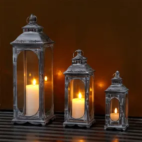 Set of 3 Decorative Vintage Candle Lanterns 10/14/19.5''H(Cement Grey)