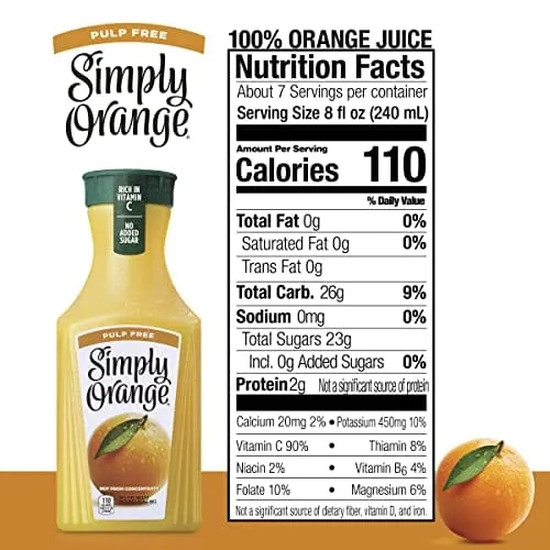 Simply Orange Juice, 52 fl oz, 100% Juice Not from Concentrate, Pulp Free