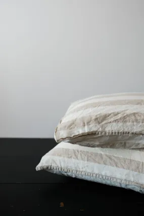 STANDARD FLAX LINEN PILLOWCASE PAIR - WIDE NATURAL STRIPE