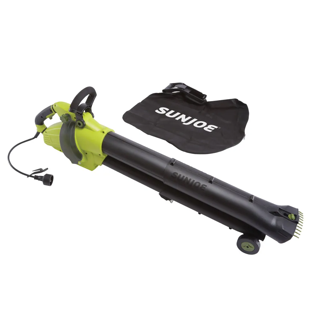 Sun Joe SBJ702E 3-in-1 Outdoor Variable Speed Electric Blower | 180 MPH | 12 Amp | Vacuum | Mulcher | Telescoping Frame | Leaf Grabbing Teeth