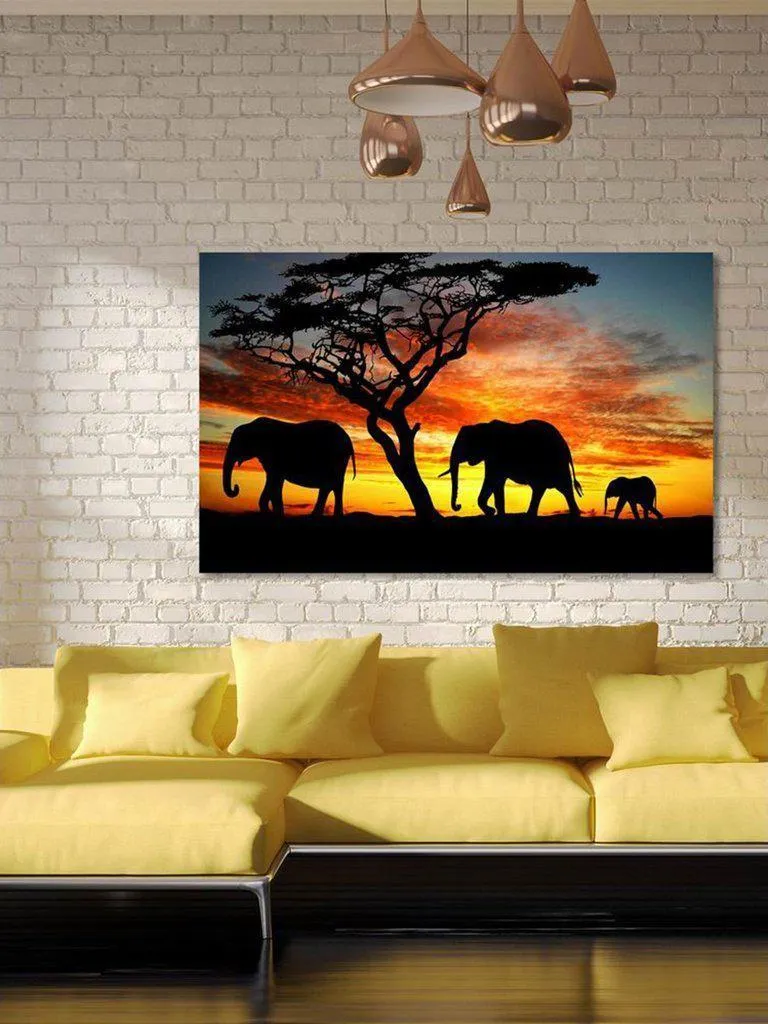 Sunset & Elephant Print Cloth Art