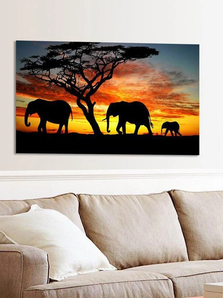 Sunset & Elephant Print Cloth Art