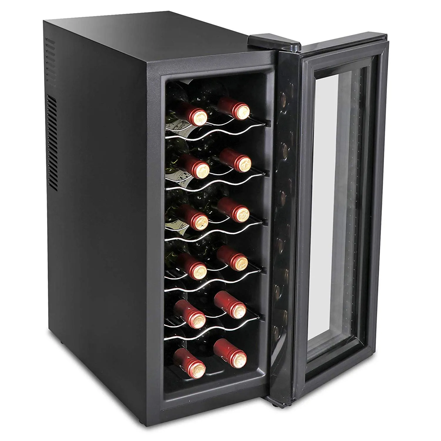 SUPER DEAL 12 Bottle Thermoelectric Wine Cooler Chiller with Digital Control, Freestanding Refrigerator with Glass Door, Quiet Operation